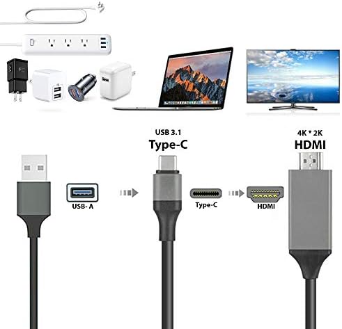 Pro USB-C HDMI תואם ל- Samsung Galaxy Tab S5E/Galaxy Tab S6 ב 4K עם יציאת חשמל, כבל 6ft במלואו 2160p@60Hz, כבל 6ft/2M [אפור/רעם